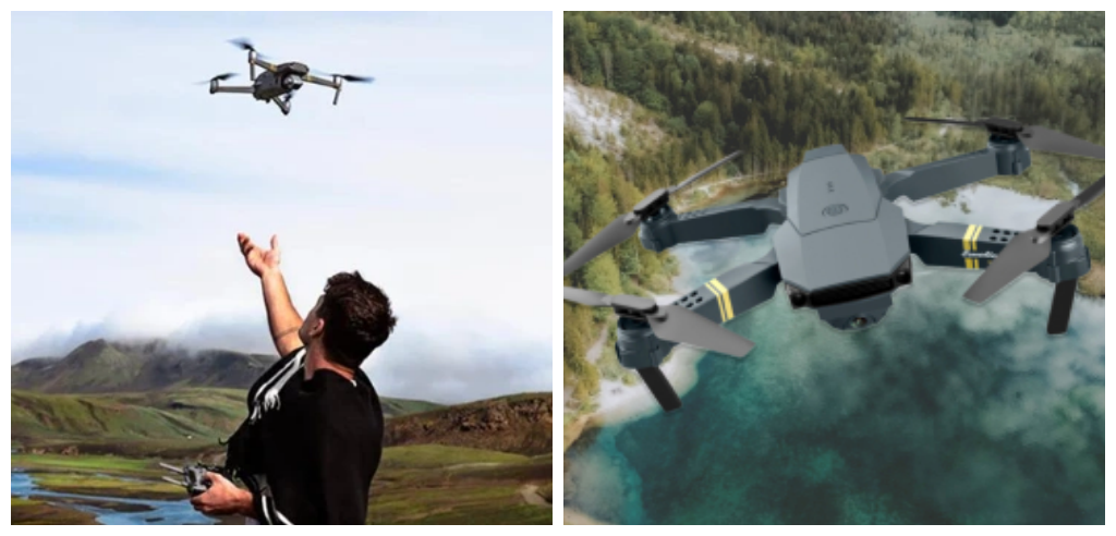 Collage of Black Falcon Drone in use